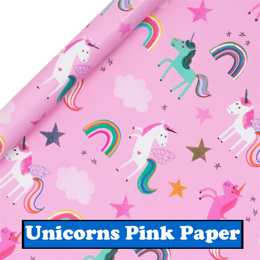 pink wrapping paper with unicorns